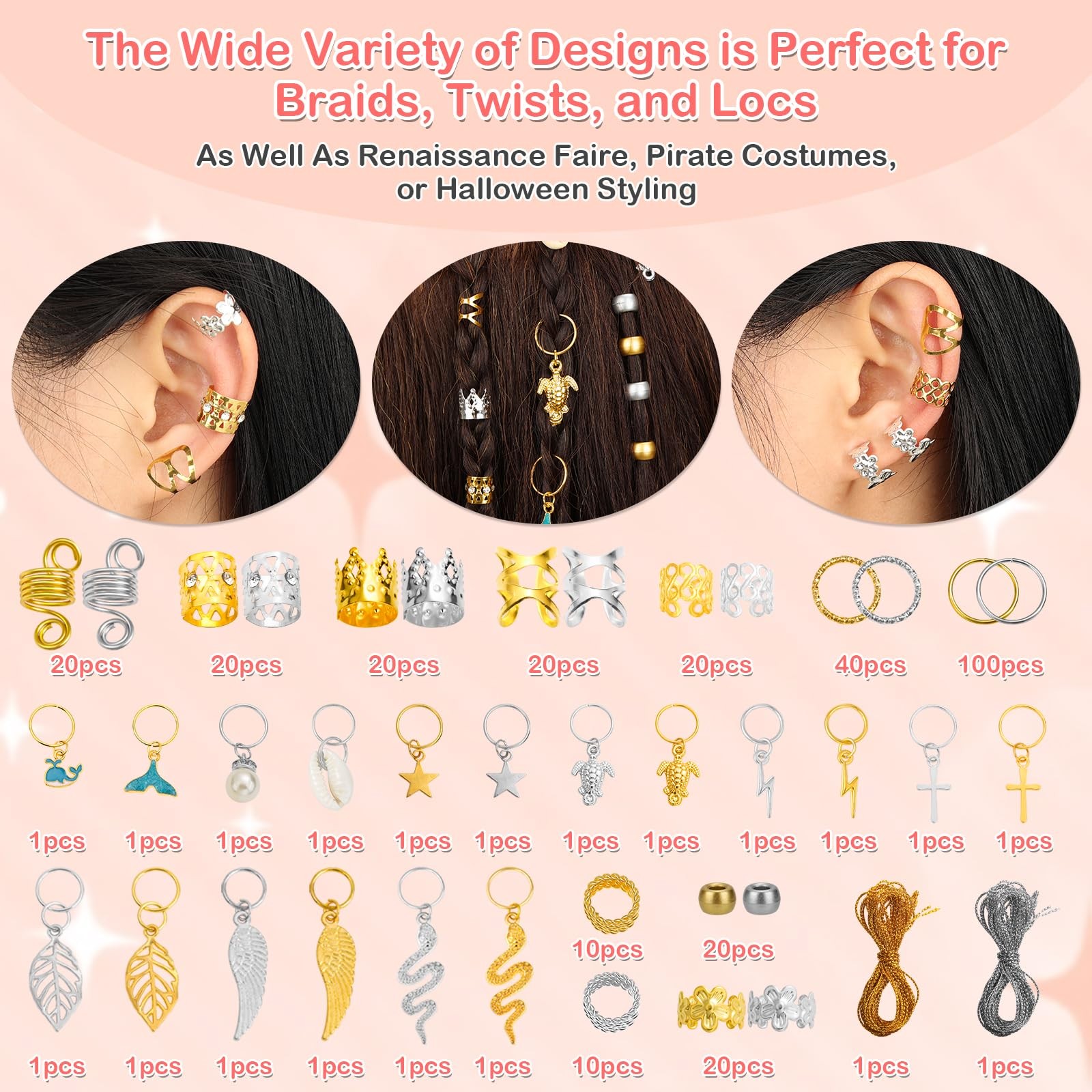 324 Pcs Gold and Silver Hair Jewelry for 1 Count (Pack of 324), Multicolor