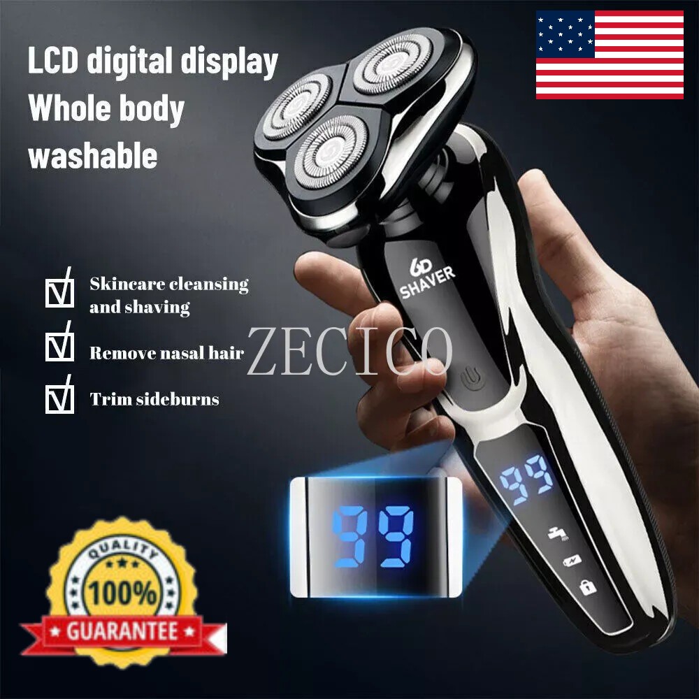 Men’s Electric Shaver 3D Electric Shavers for Male IPX7 Rotary Cordless Wet/Dry
