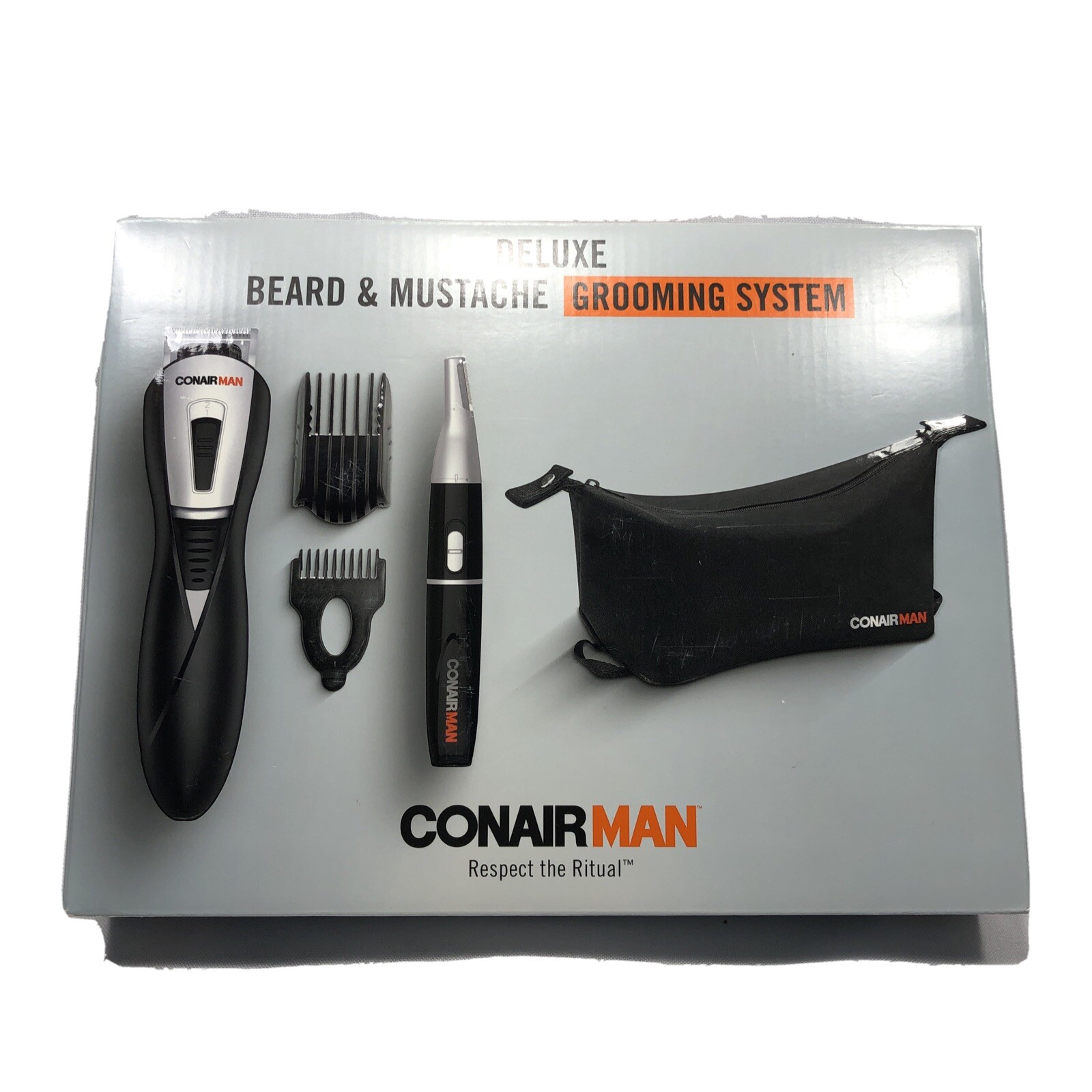 CONAIR MAN DELUXE BEARD & MUSTACHE 9pc. GROOMING SYSTEM BATTERY OPERATED NIB