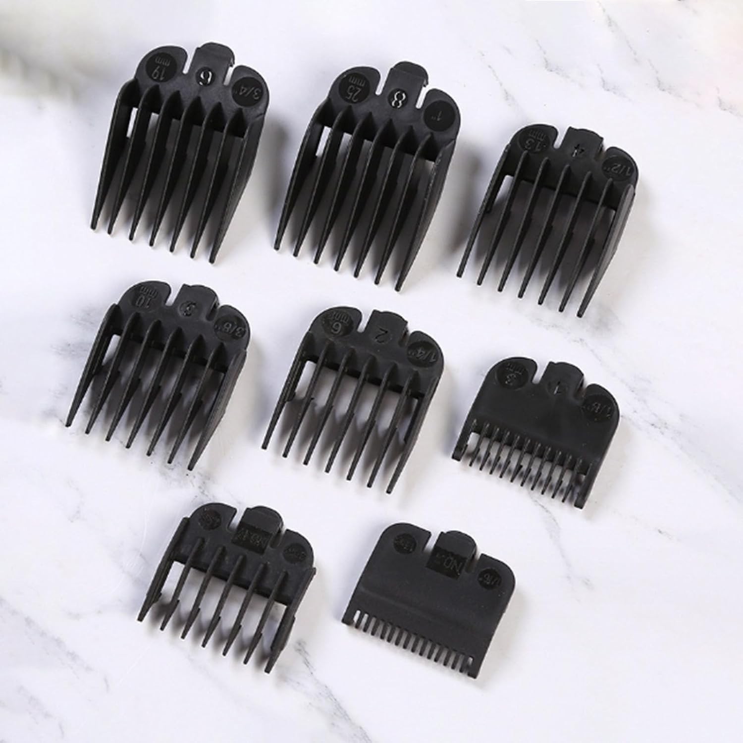 Professional Hair Clipper Combs Guides Set 1/16 To 1 Size Range Black 8 Pieces
