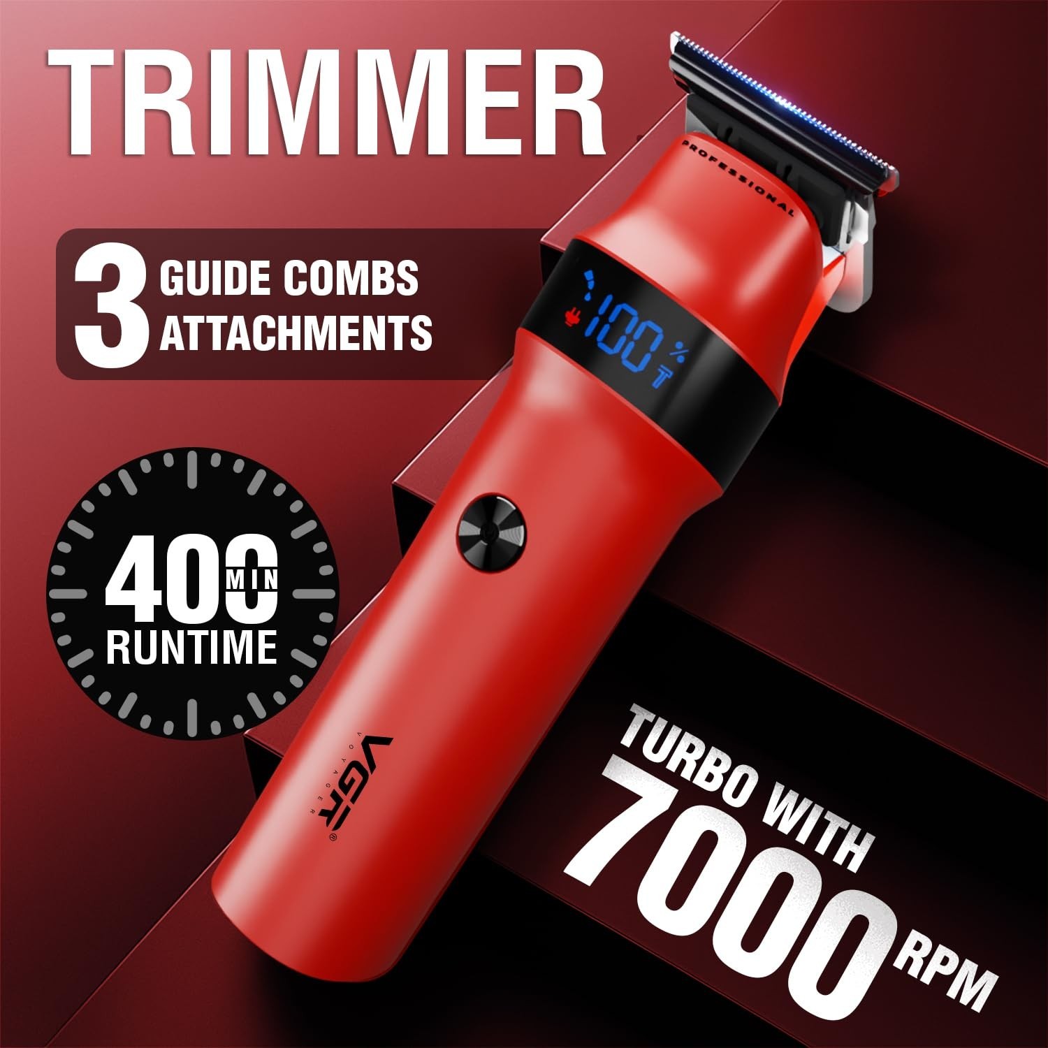 VGR Men’s Beard & Moustache Hair Trimmer, Rosso Professional,Red