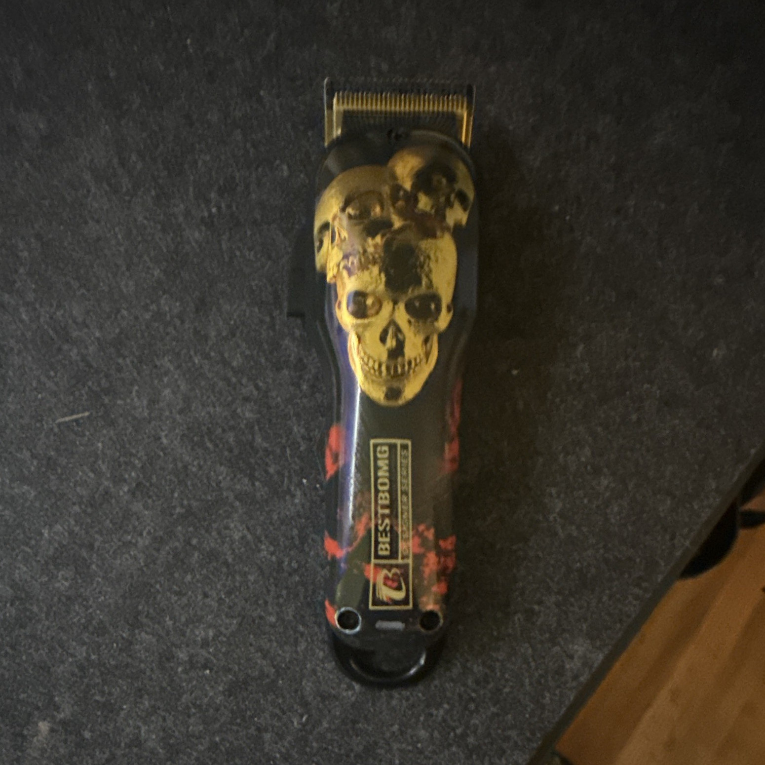 BESTBOMG Cordless Hair Clipper for Head, Square Blade, Black/Gold Skull