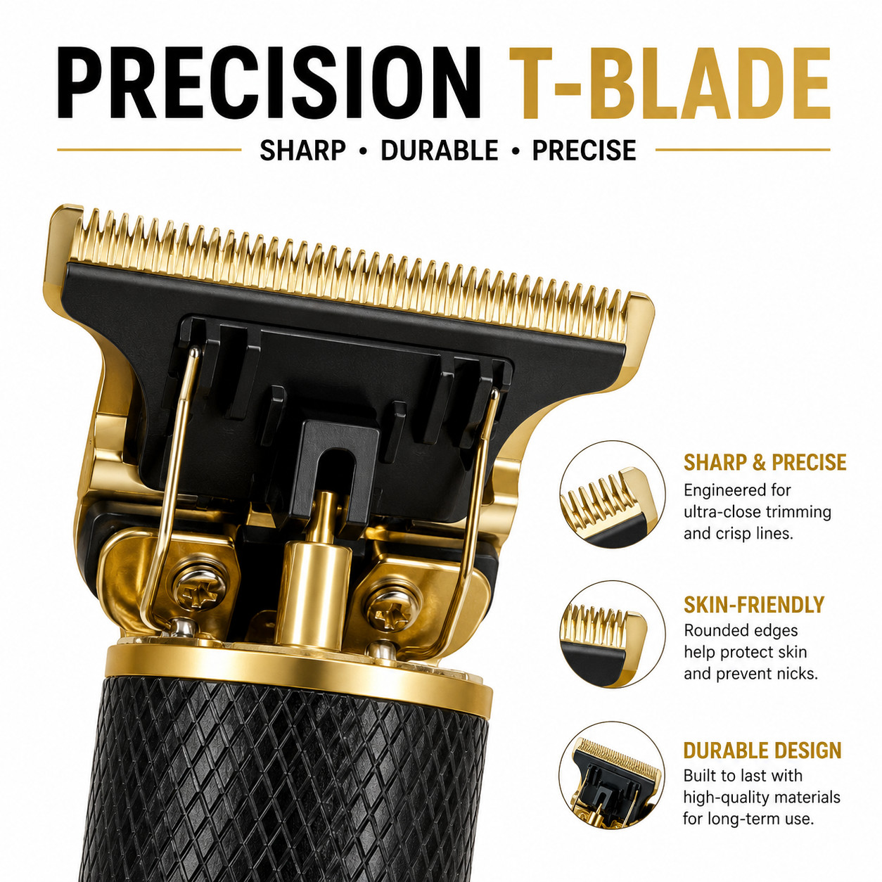Vintage T9 Cordless Hair Trimmer Beard Clipper USB Rechargeable Gold Black