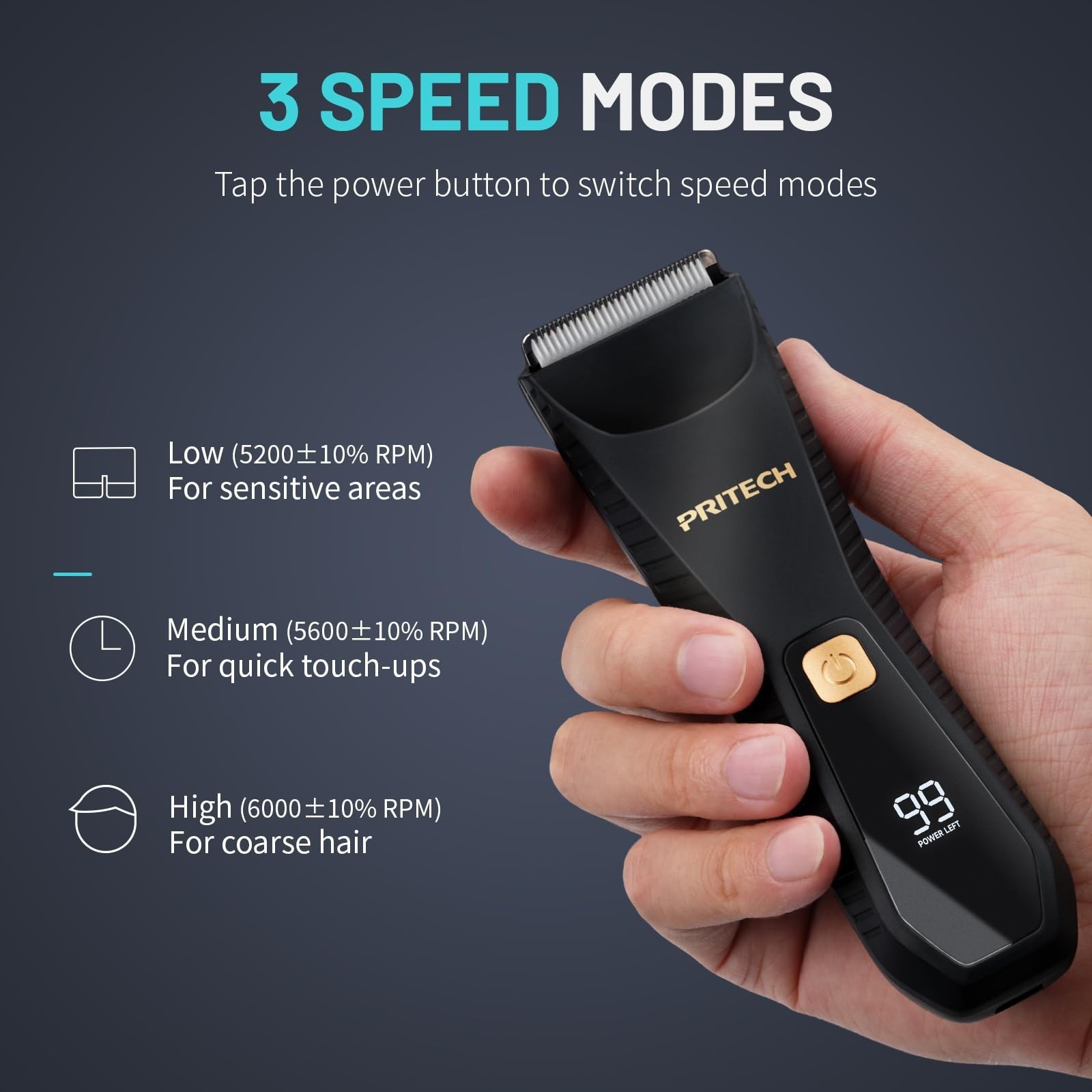 Waterproof Body Hair Trimmer for Men – Ceramic Blade Electric Razor, USB-C, Wet/