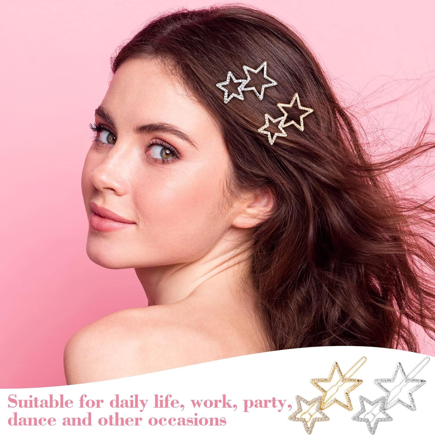 OIIKI Star Hair Clips Pins 8pcs, Barrettes Elegant Gold / silver