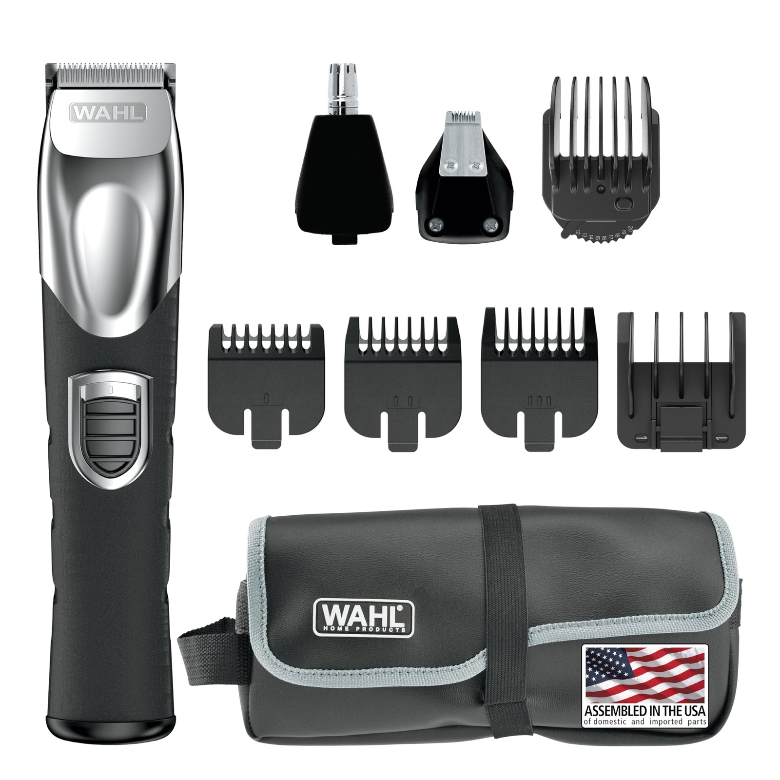 Wahl USA Rechargeable Lithium Ion All in One 10 Piece Set, Black & Silver