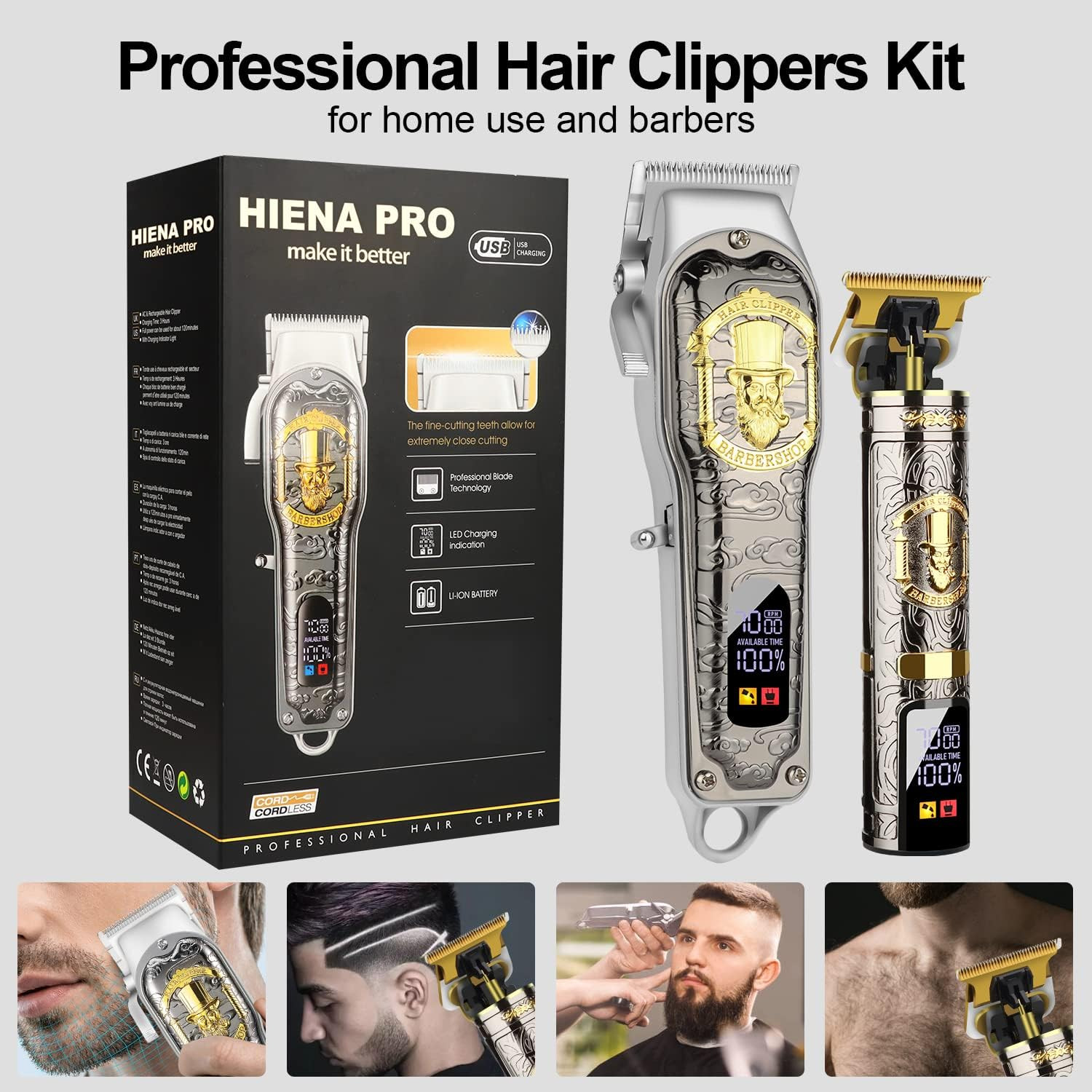 Hair Clippers for Men T-Blade Trimmer Set, Men Professional Cordless Rechargeabl