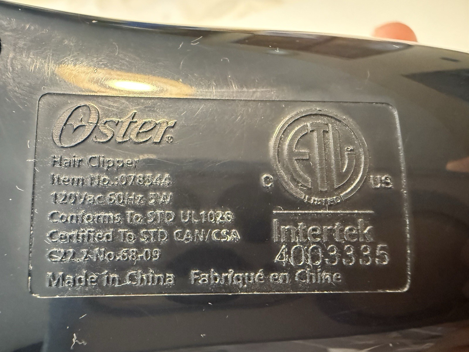 Oster Pivot Motor Intertek Hair Clipper 4003335 W/3 Adjustable Cuts