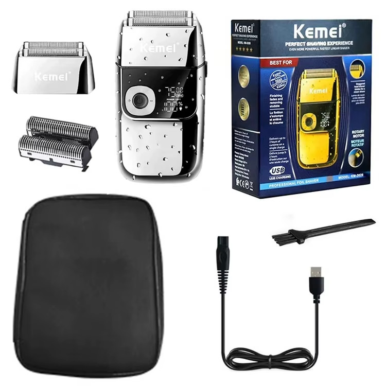 KEMEI Electric Cordless Shaver for Men | LCD Display | USB Rechargeable | SILVER