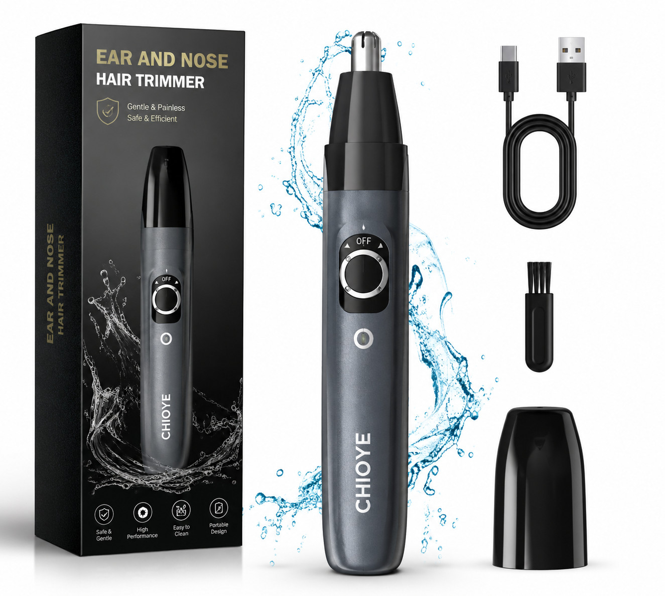 Ear and Nose Hair Trimmer with LED indicator USB Rechargeable Water Resistant