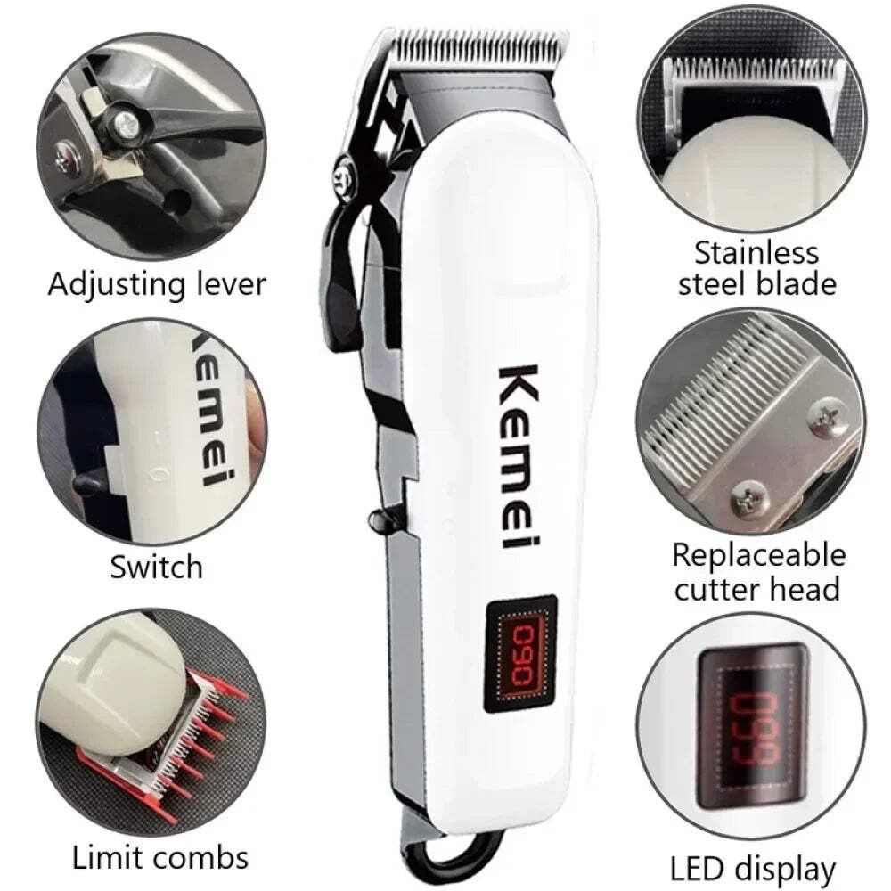 Kemei Professional Electric Cordless Hair Clipper & Beard Trimmer for Men Barber