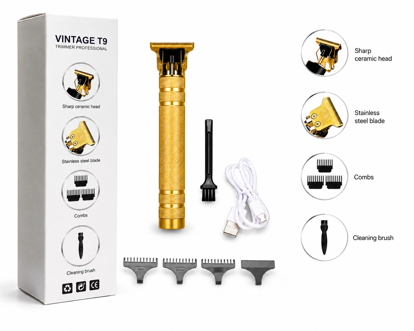 Vintage T9 Barbeador Gold Beard Hair Trimmer Cutter Machine for Men
