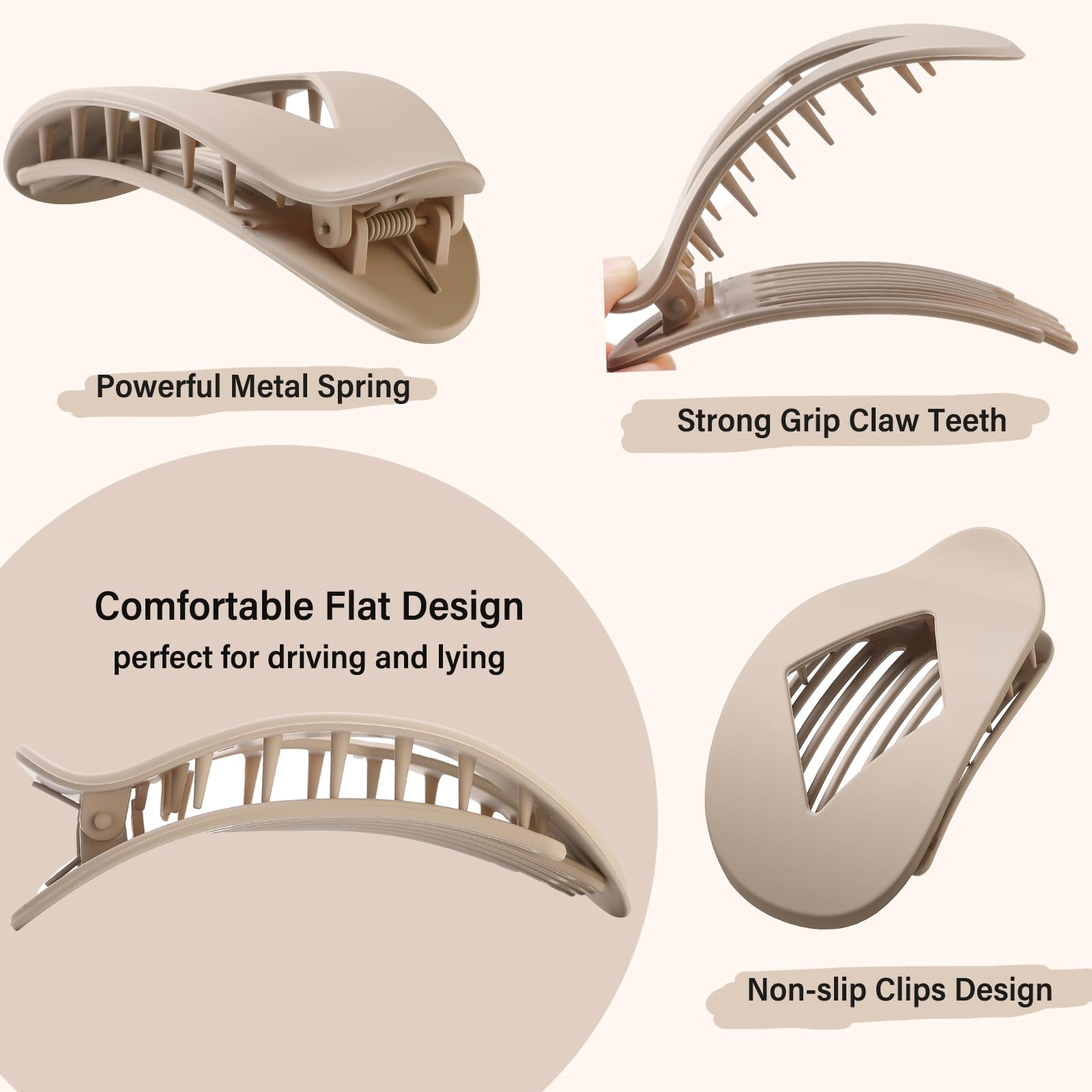5 PCS Flat Hair Clips, No Crease Claw 1 Count (Pack of 5), Neutral Matte