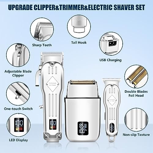 SUNNOW Men’s Cordless Hair Clippers, Beard Trimmer & Foil Shaver Kit, Waterproof