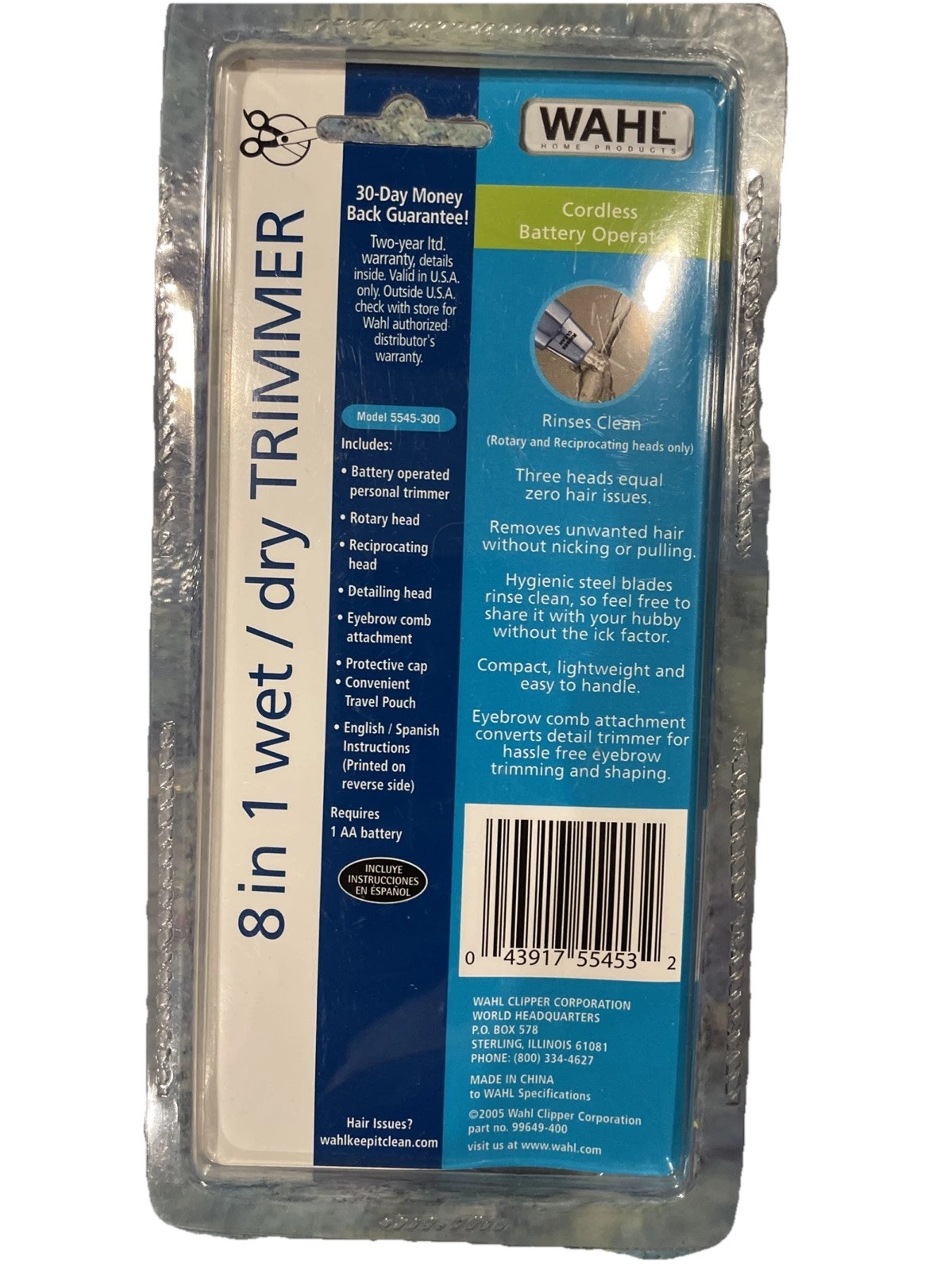 Wahl Wet Dry Trimmer 8 Uses In 1 CORDLESS W Travel Pouch Model 5545-300 Rinses