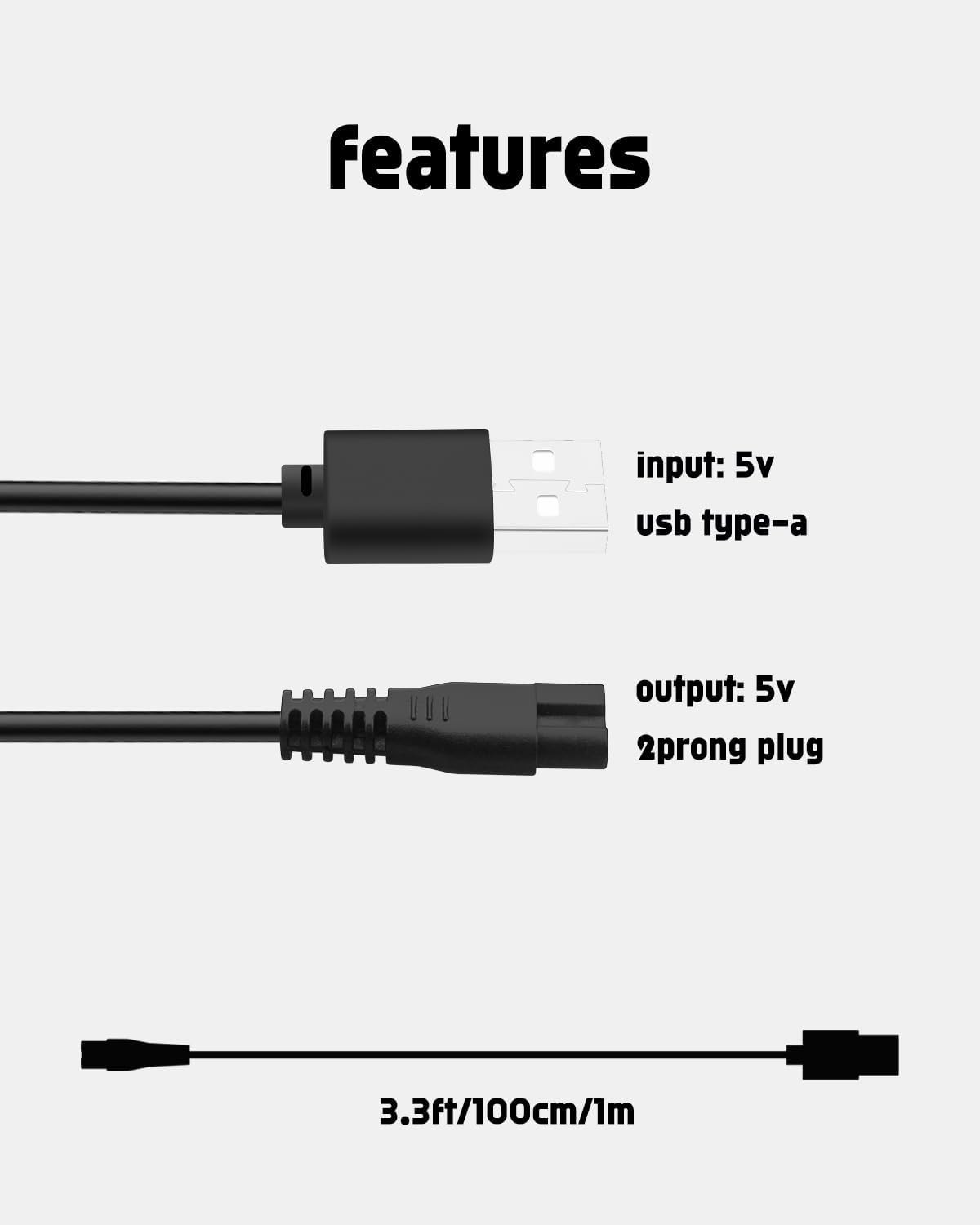 Meridian Trimmer Charger M2 Series 3.3ft USB Cable Fast Charging Black