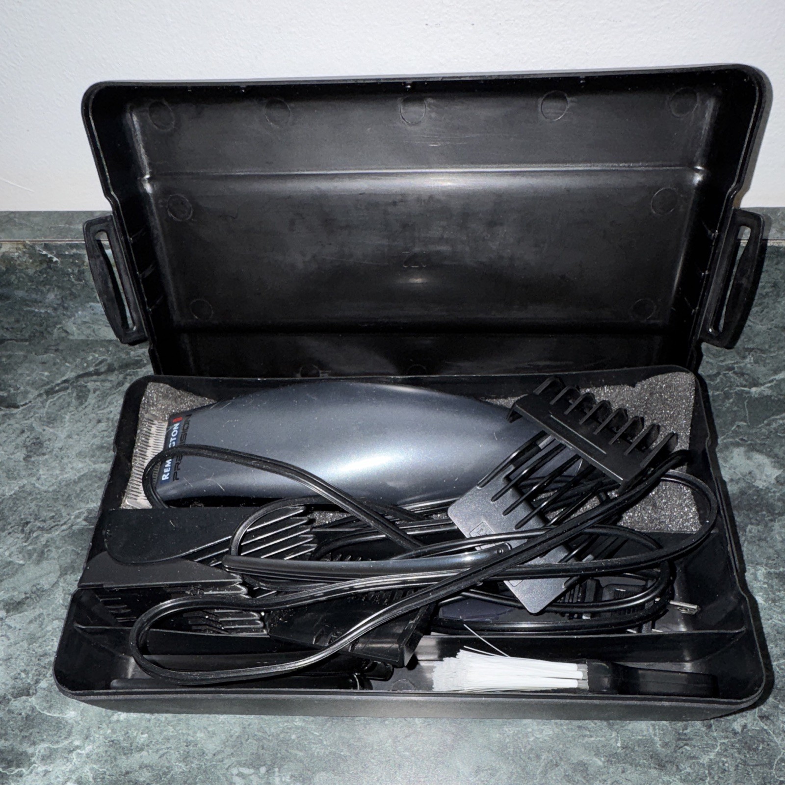 Remington HC-101 Corded Hair Clipper w/ #3 Guard & Storage Case, Silver/Black