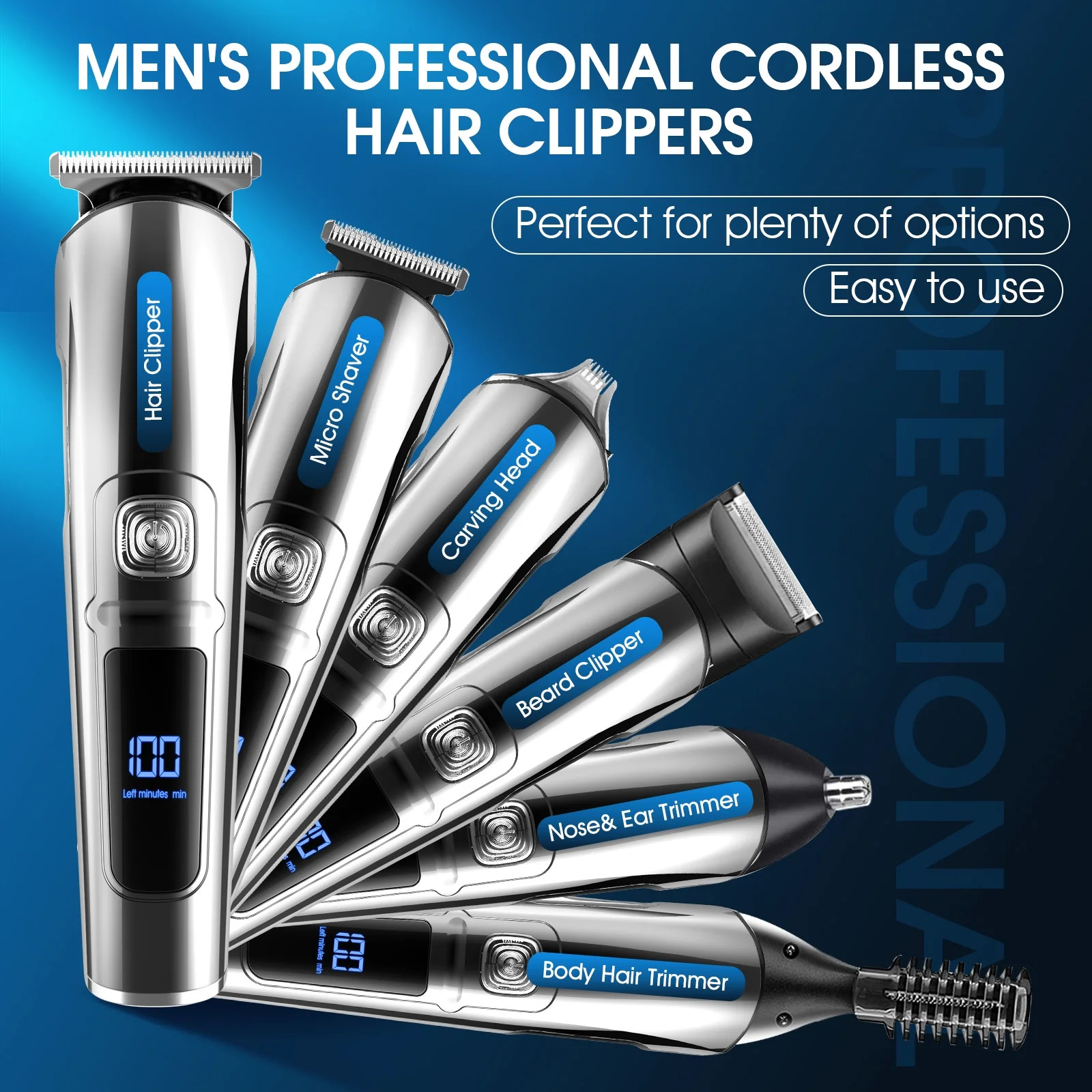 Professional Hair Clippers Trimmer Cutting Beard Cordless Barber Shaving Machine
