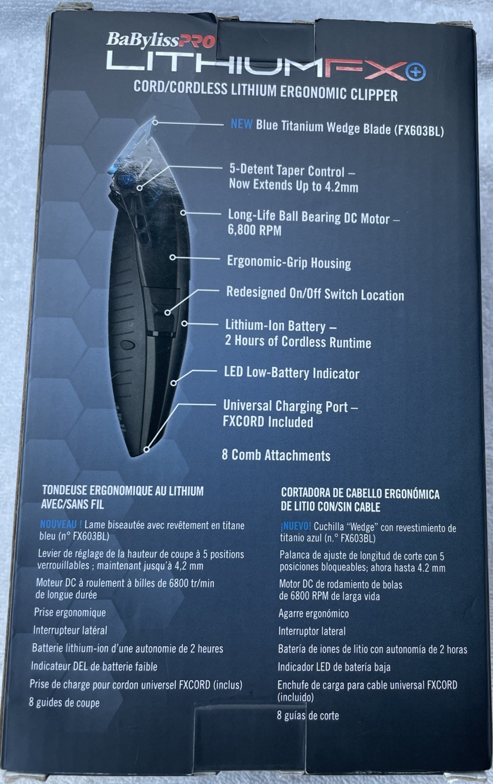 BaBylissPRO LITHIUMFX+ Matte Black Cord/Cordless Ergonomic Clipper | FX673NSMB