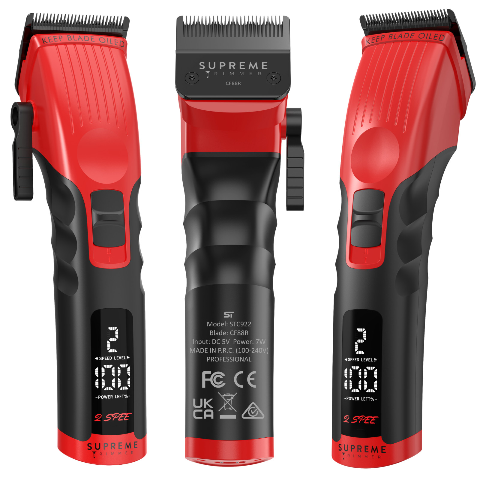 Supreme Trimmer 2Spee Hair Clipper 3.5 Hour Use Detachable Blade | STC922 Red