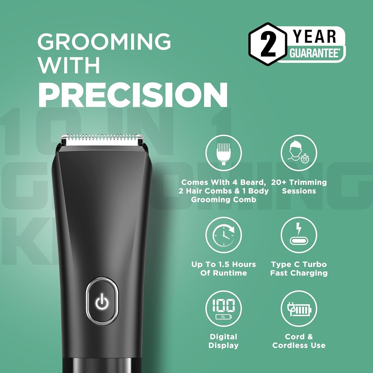 Havells 10-in-1 Grooming Kit, Type-C, Body Groomer, No Nicks & Cuts, LED