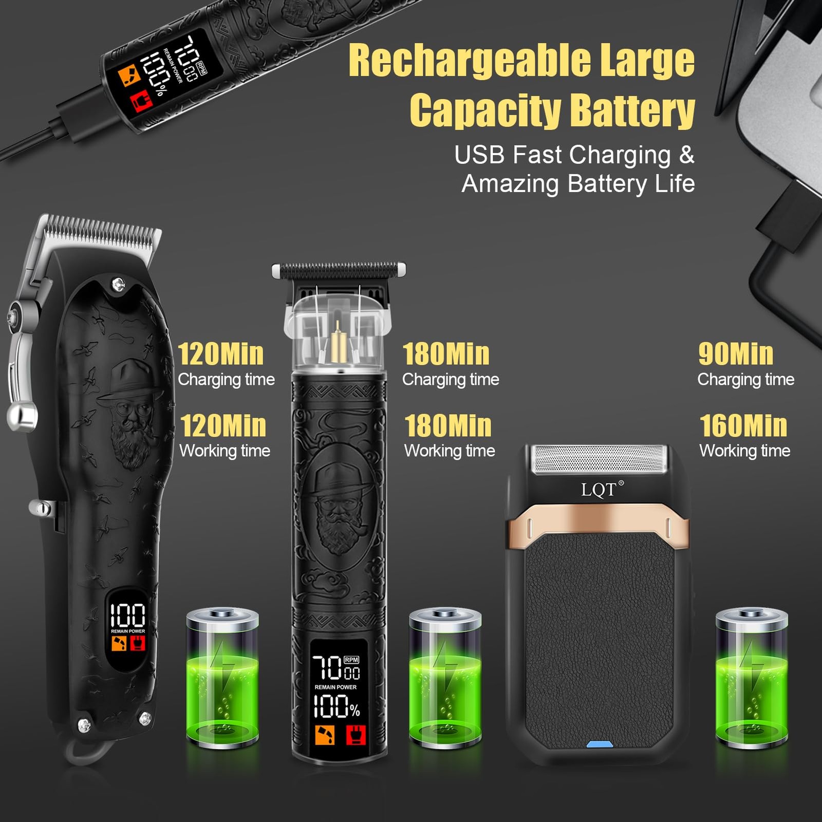 Professional Hair Clipper Set for Men Electric Shaver Razor Cordless Hair Cut…