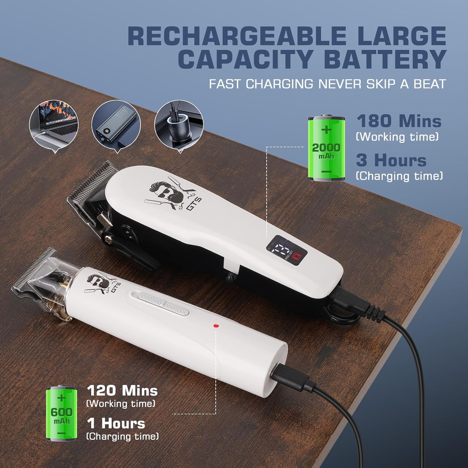 Hair Clippers for Men, Electric Trimmer Set, Barber Clippers, White, Gifts for