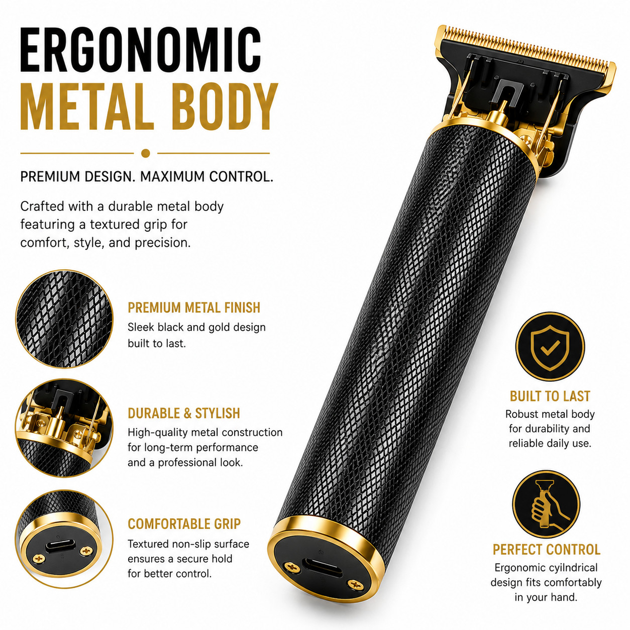 Vintage T9 Cordless Hair Trimmer Beard Clipper USB Rechargeable Gold Black