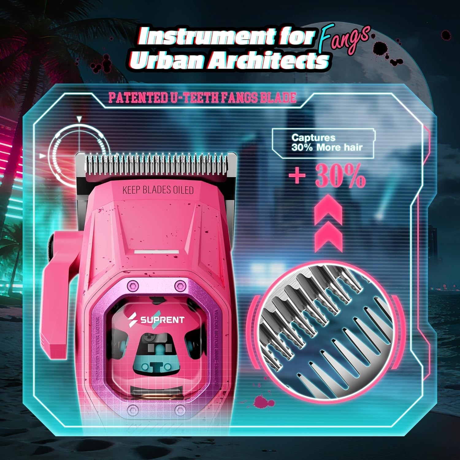 Hair Clipper Trimmer Set 13000 RPM Professional Barber Kit Pink SUPRENT Fangs