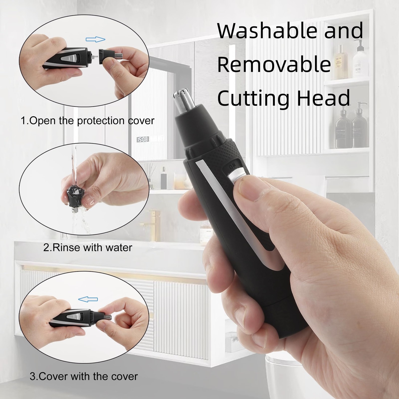 360 Rotating Nose Hair Trimmer Dual Edge Washing Quiet Ergonomic Grip
