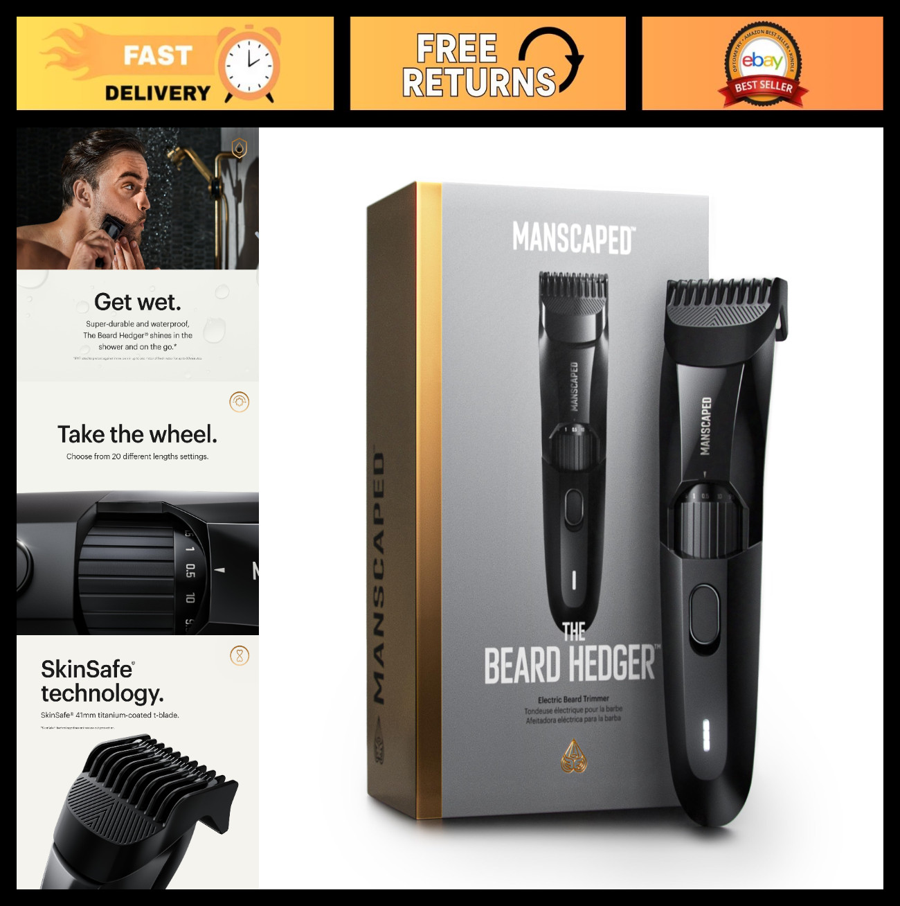 Premium Beard Trimmer for Men, 20 Length Adjustable, Stainless Steel T-Blade, Co