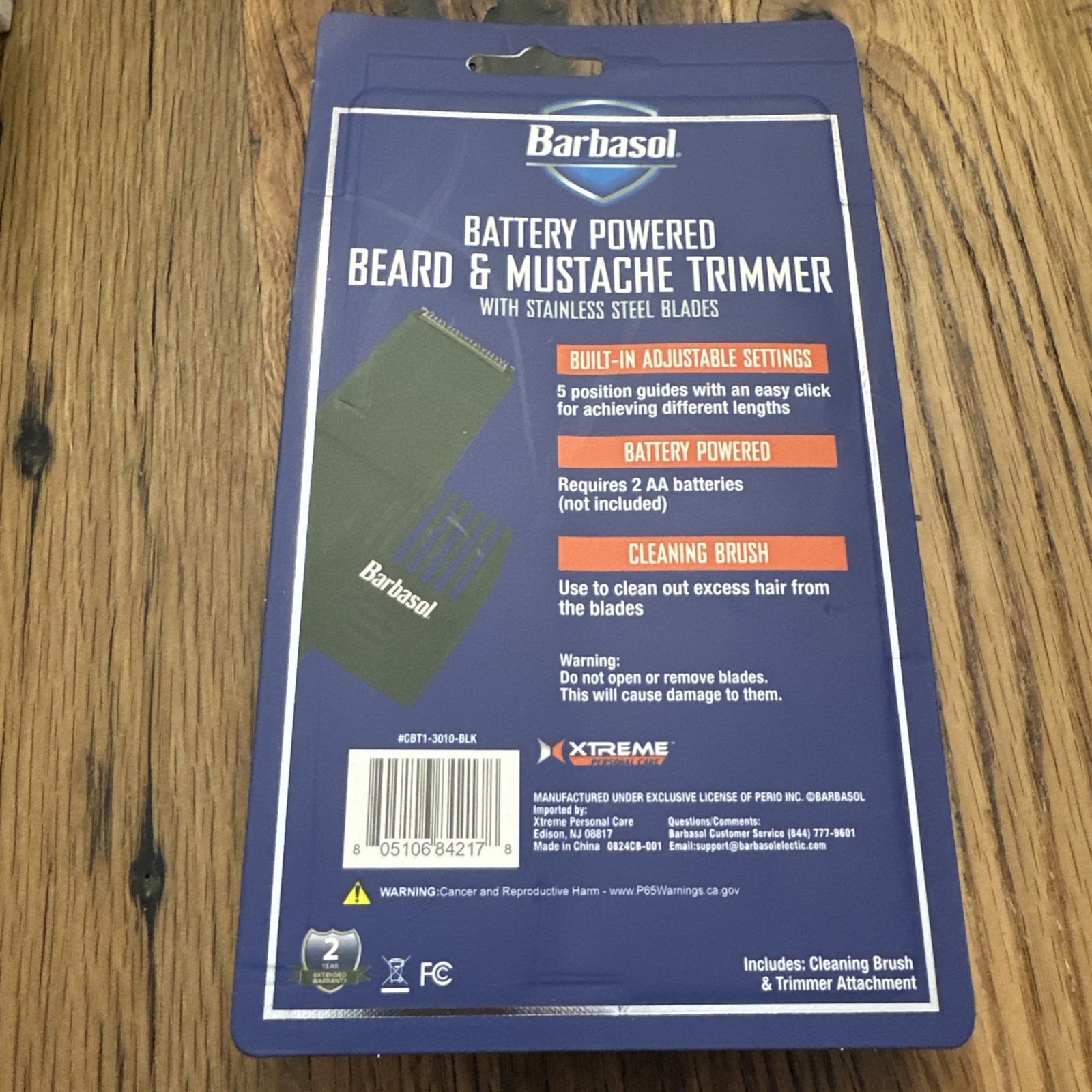 NEW BARBASOL Battery Powered Beard & Mustache Trimmer + Cleaning Brush Clippers
