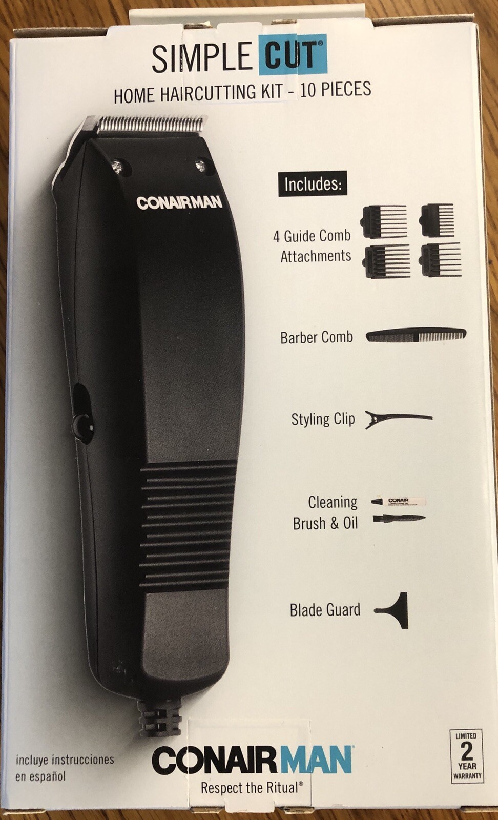 Brand New In Box Conair Man Simple Cut 10 Piece Home Haircutting Kit Clippers