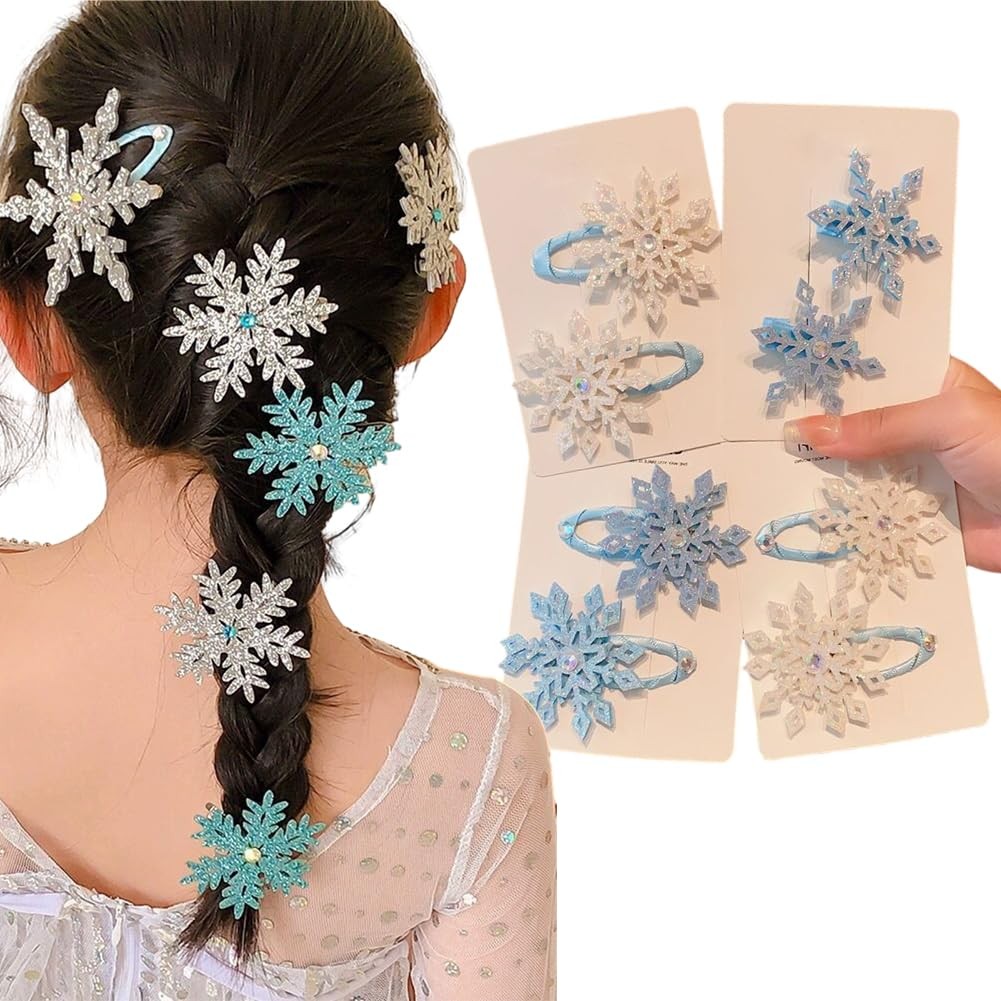 8PCS Snowflake Hair Clip Blue White 8 Count (Pack of 1), Silver
