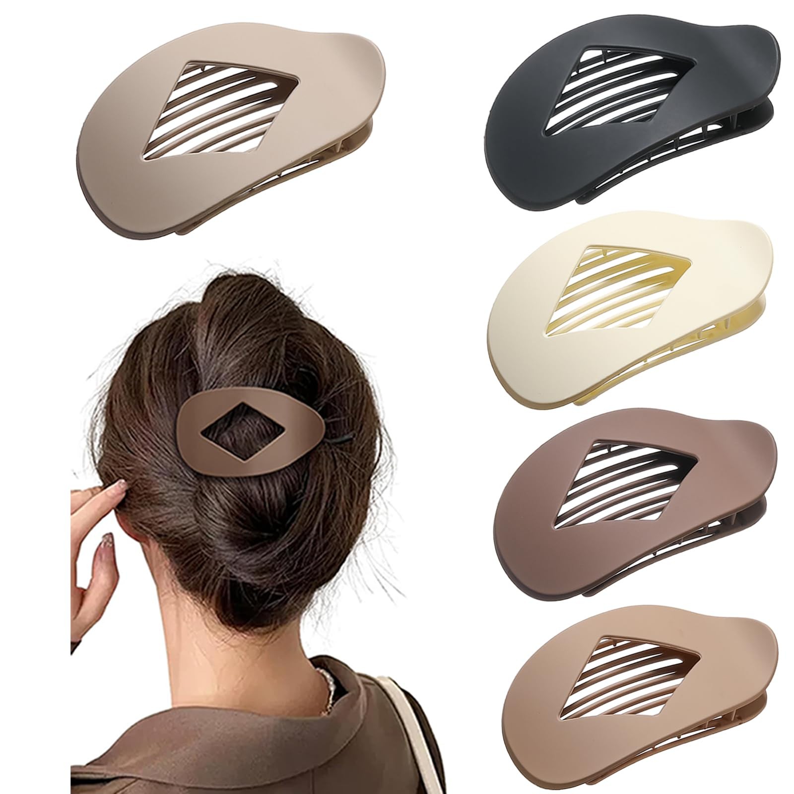 5 PCS Flat Hair Clips, No Crease Claw 1 Count (Pack of 5), Neutral Matte
