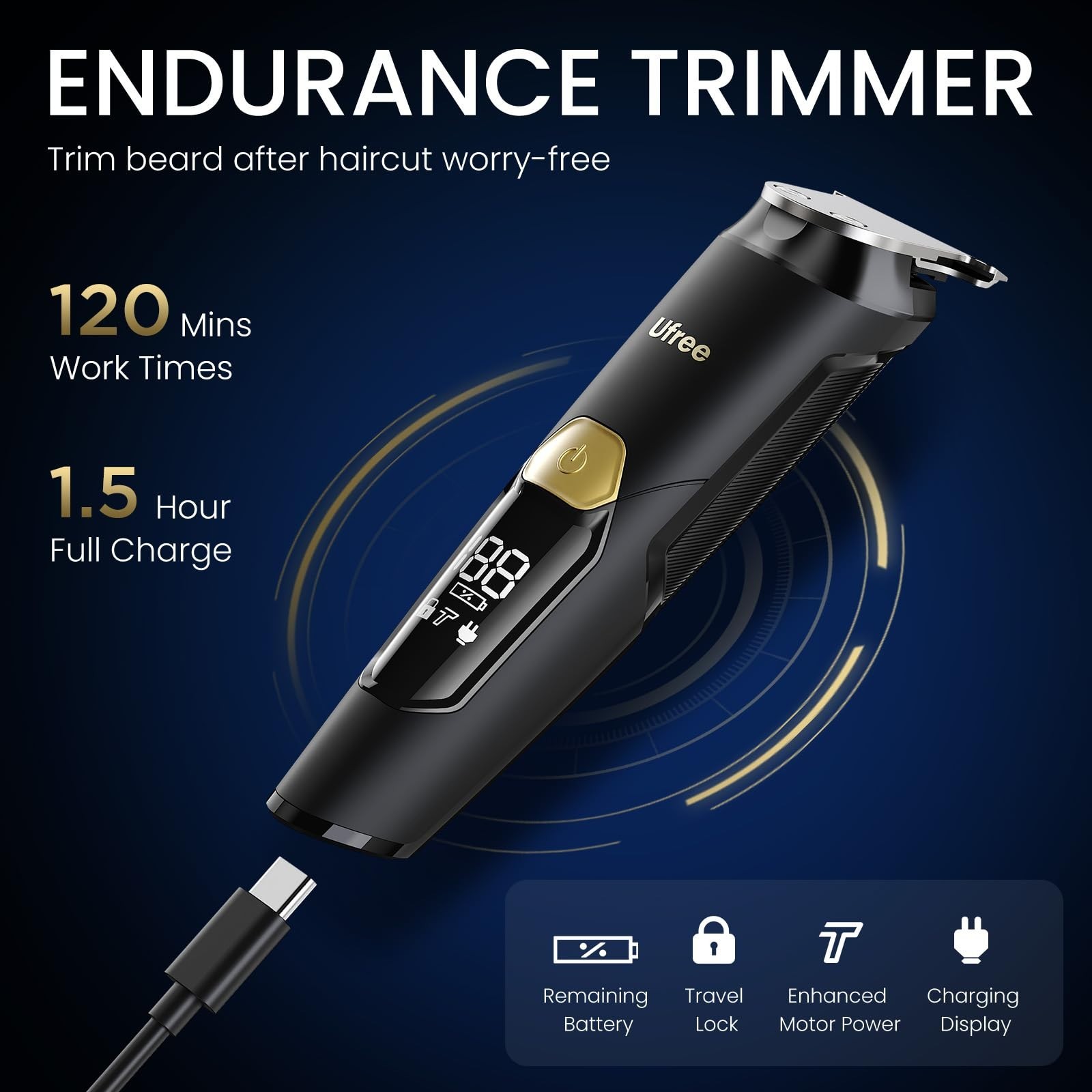 3-in-1 Waterproof Beard Trimmer for Men, USB-C Rechargeable, Stainless Steel Bla