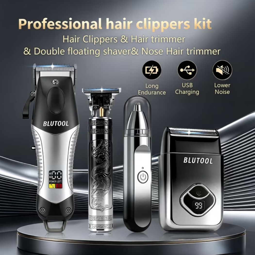 MEN’S BLACK AND SILVER 4-IN-1 CORDLESS HAIR CLIPPERS & BEARD TRIMMER