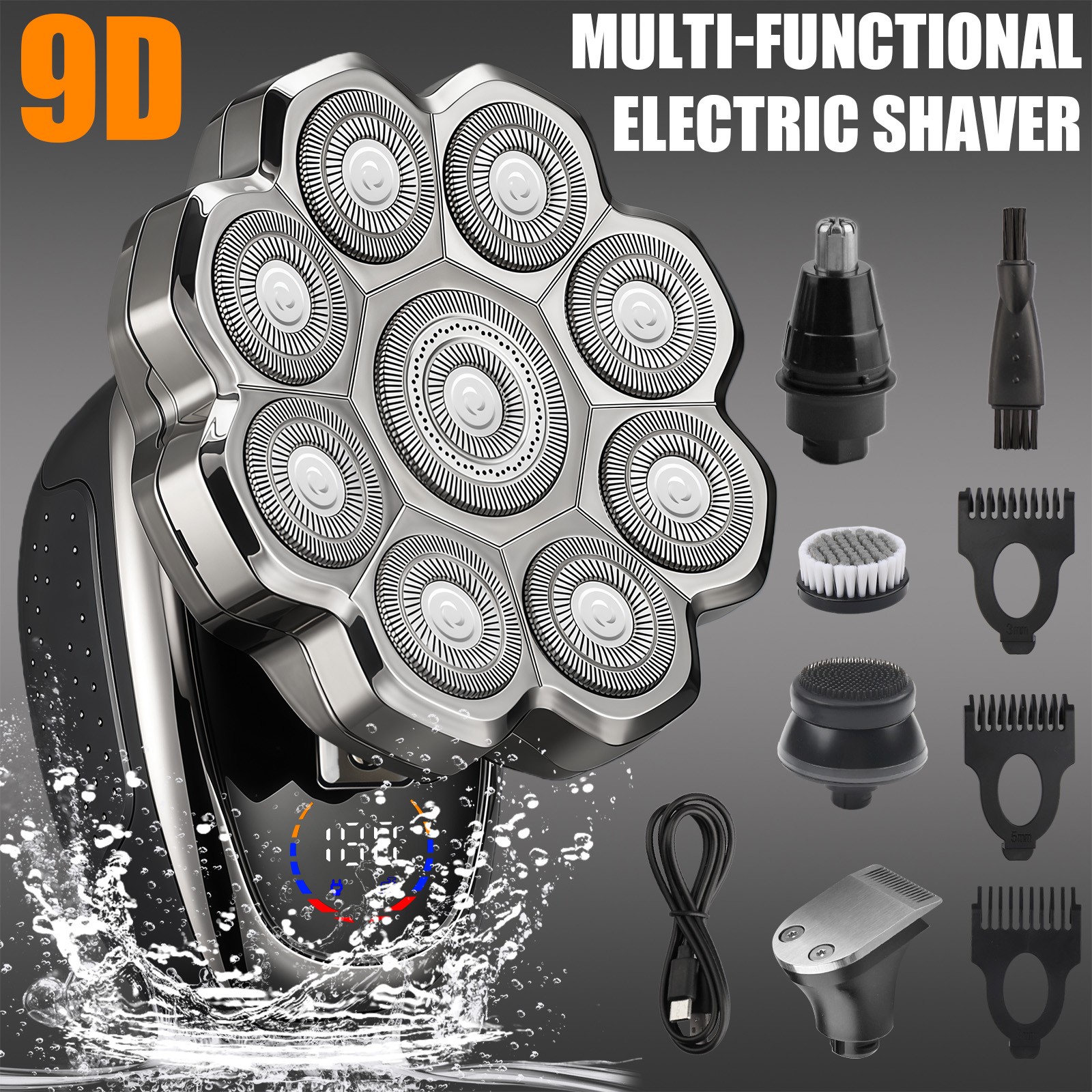 7D/9D Men’s Electric Head Shaver Wet/Dry Grooming Kit Bald Head Razor Rechargeab