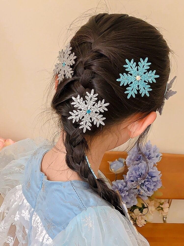 8PCS Snowflake Hair Clip Blue White 8 Count (Pack of 1), Silver