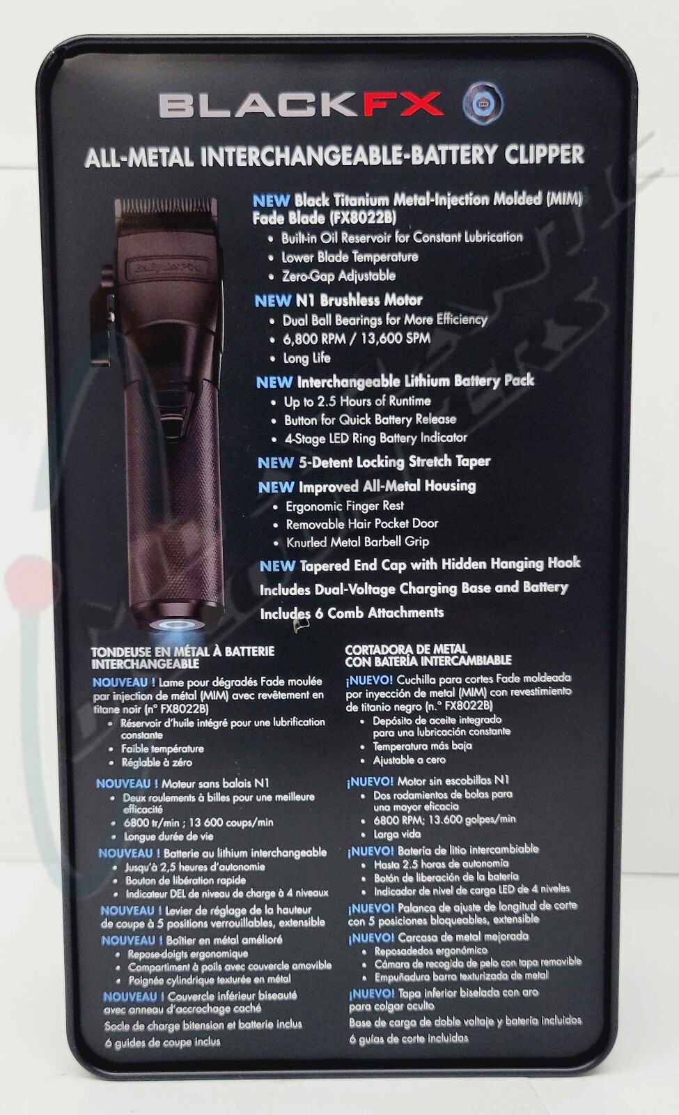BaByliss PRO FXONE BlackFX Professional Cordless Hair Clippers, Brushless Motor