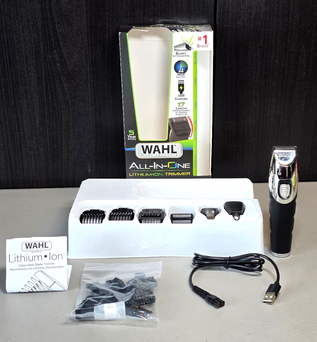 Wahl All-In-One Lithium Ion Trimmer Set w/ 4 Detachable Heads 9893-700