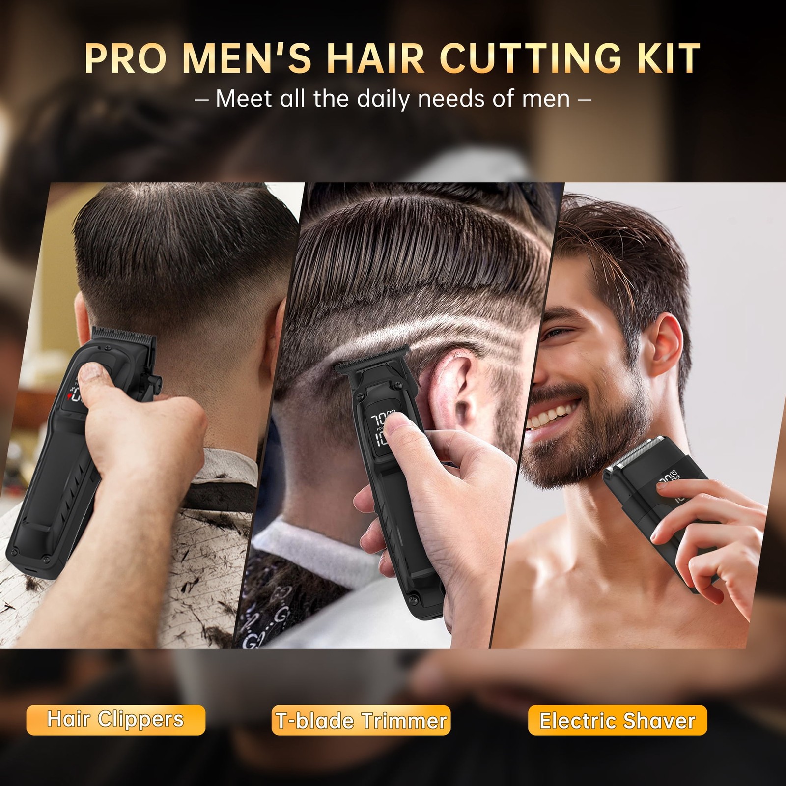 Cshidworld PCTE002BL Professional Hair Clipper Set for Men, 3-in-1 Cordless