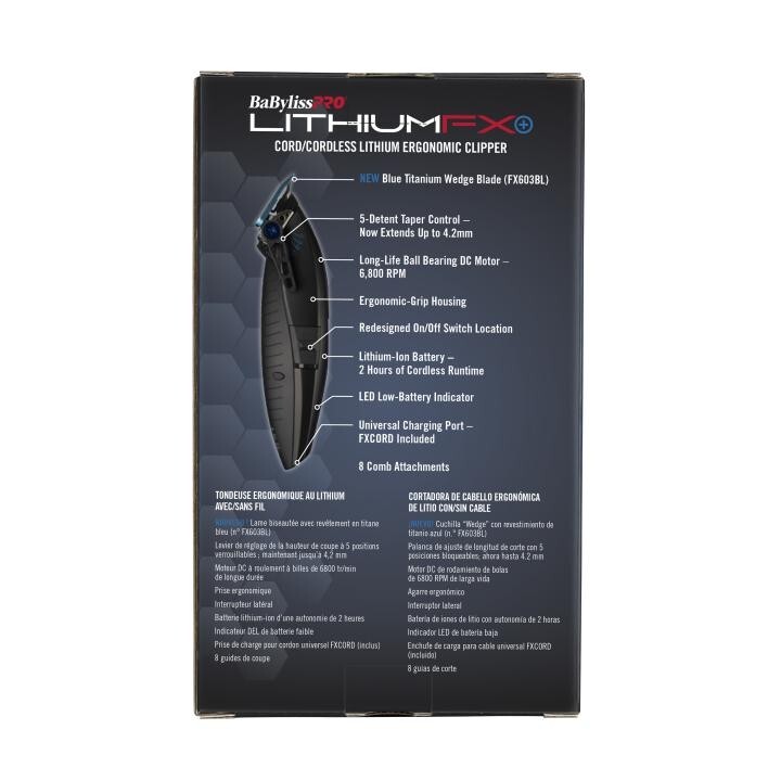 BaBylissPRO LITHIUMFX+ Matte Black Cord/Cordless Ergonomic Clipper | FX673NSMB