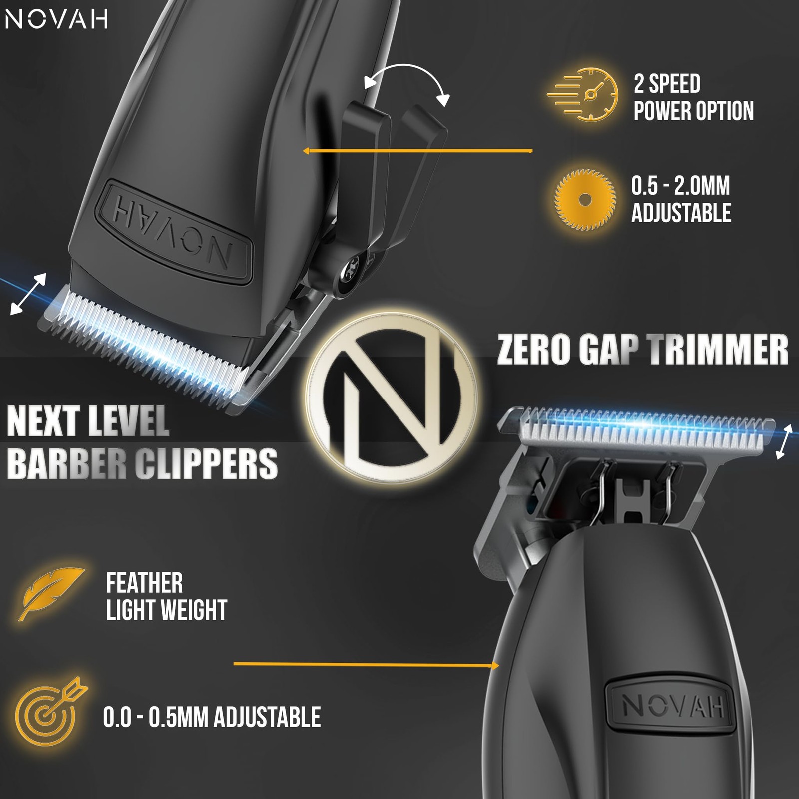 Novah® Professional Hair Clippers for Men, Professional Barber Clippers and T…