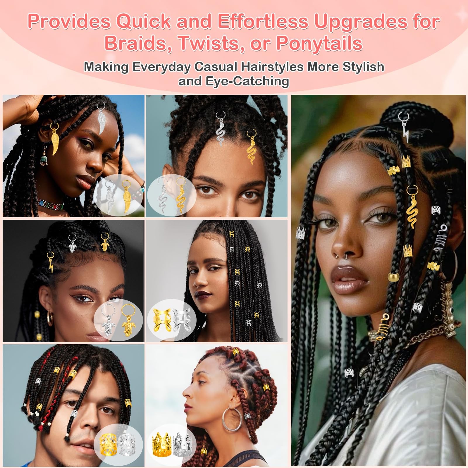 324 Pcs Gold and Silver Hair Jewelry for 1 Count (Pack of 324), Multicolor