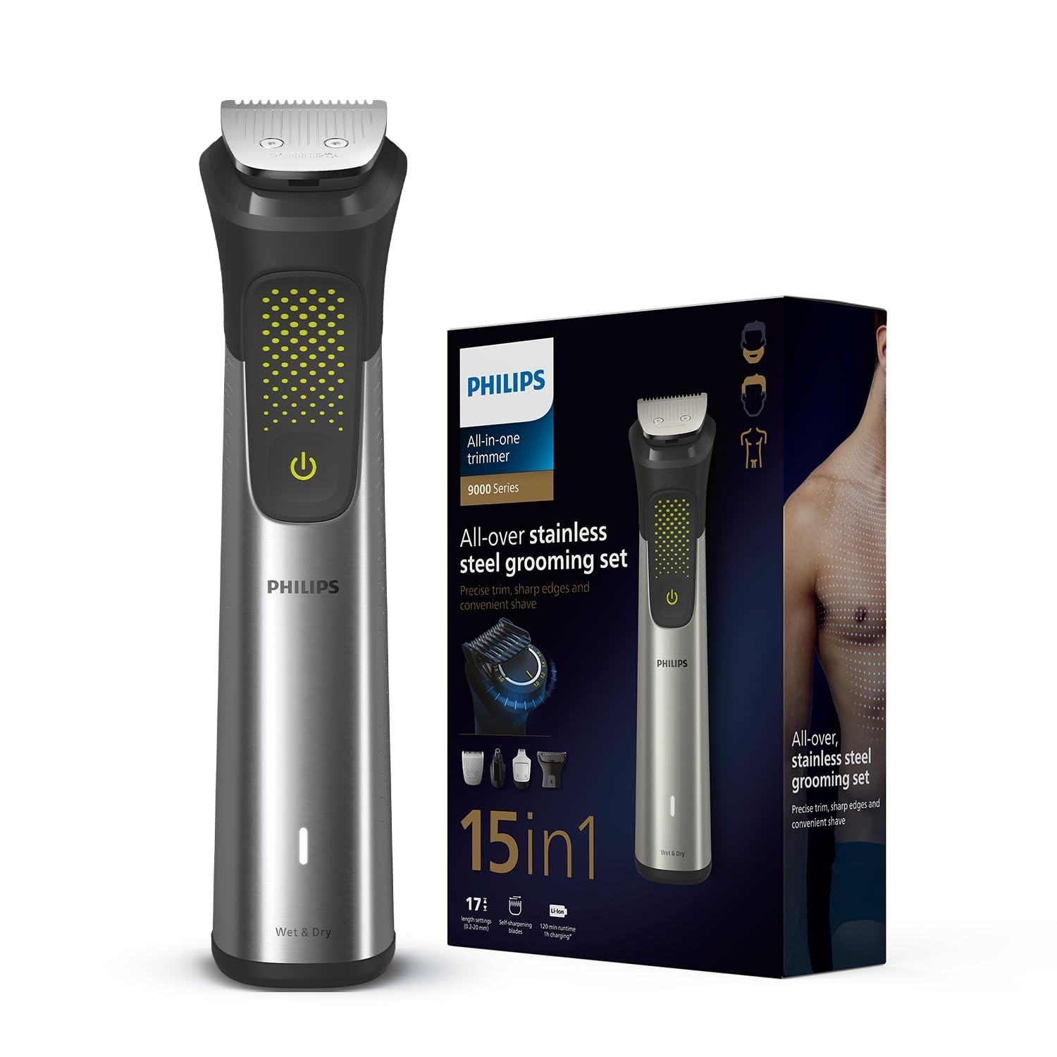Philips 15-in-1 BeardSense Trimmer, 120-Min Runtime, 3-Year Warranty, Waterproof