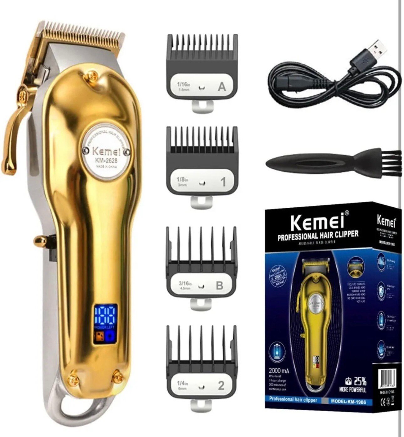 Kemei Golden Cordless Professional Hair Clippers Hair Trimmer For Men, Stylist
