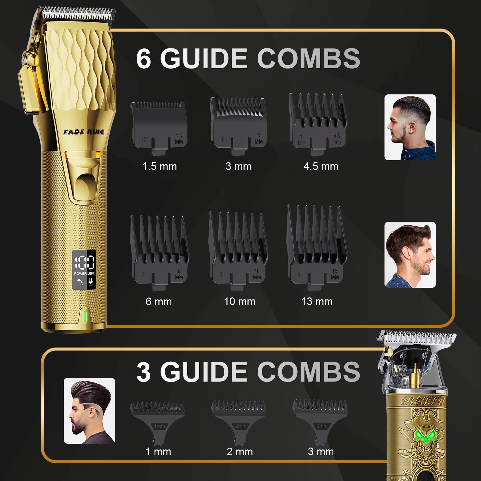 FADEKING® Professional Hair Clippers & Beard 16 Piece Set, Gold+bronze