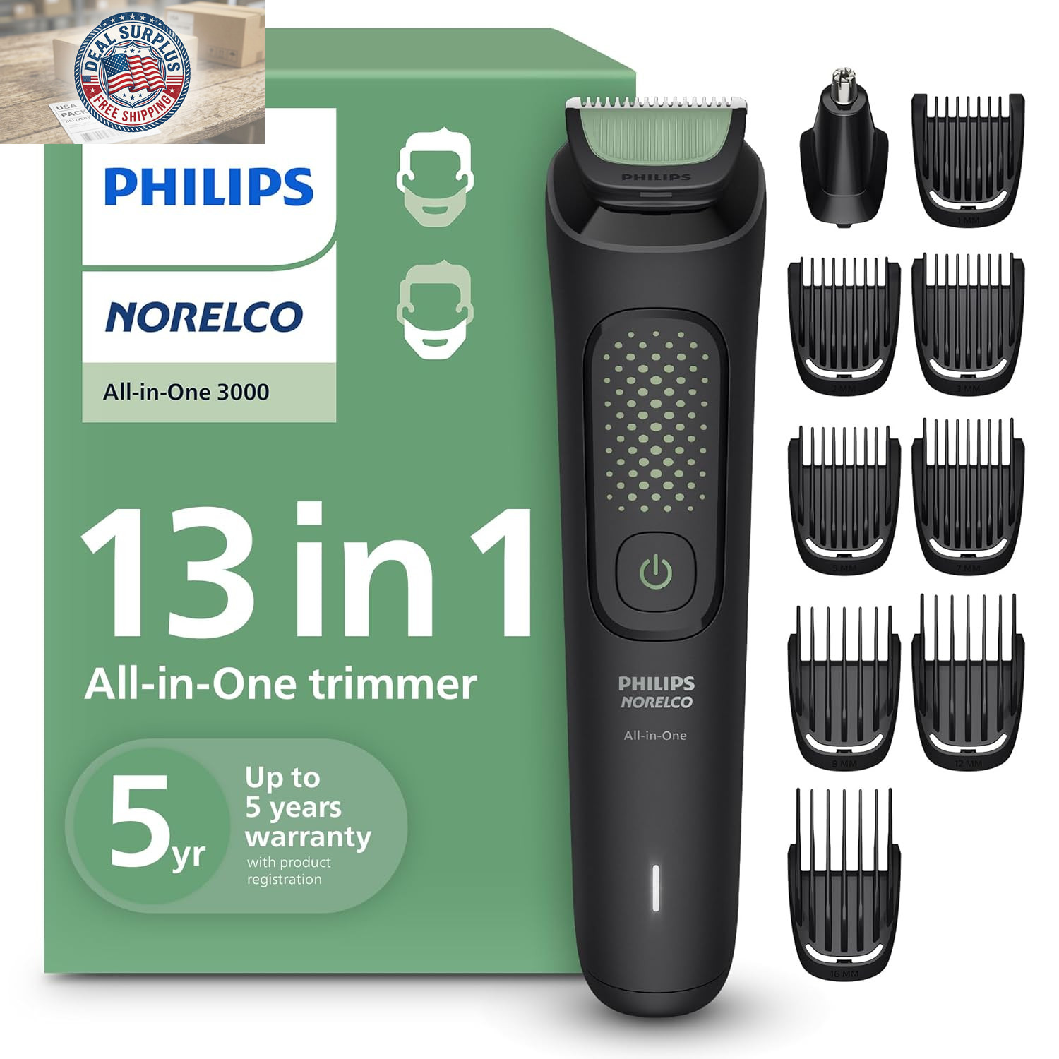 Philips All-In-One 3000 Series 13 in 1 Trimmer, Beard Styler & Men’S Hair Clipp
