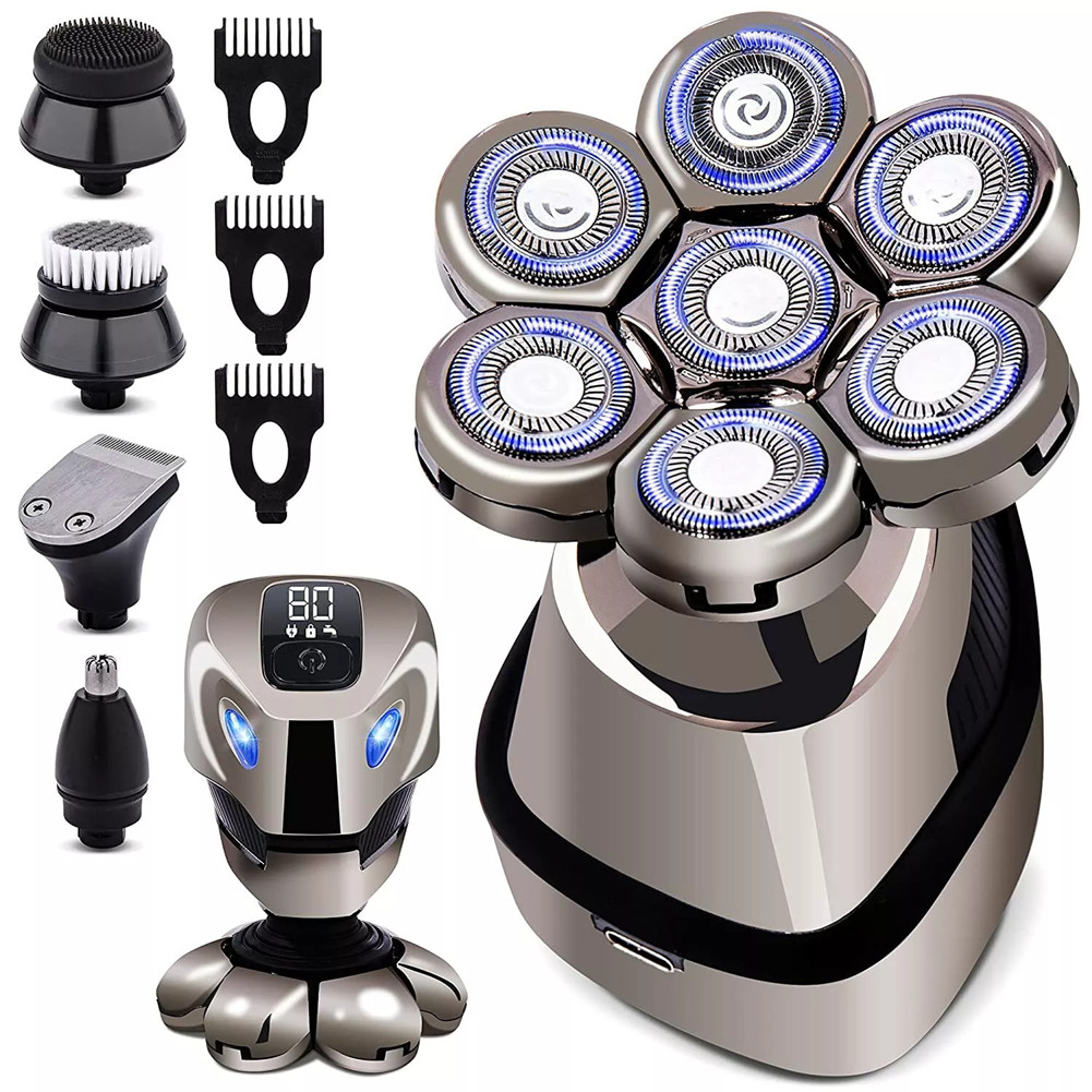 5-IN-1 Rechargeable 7D Rotary Electric Shaver Bald Head Shaver Beard Trimmer US